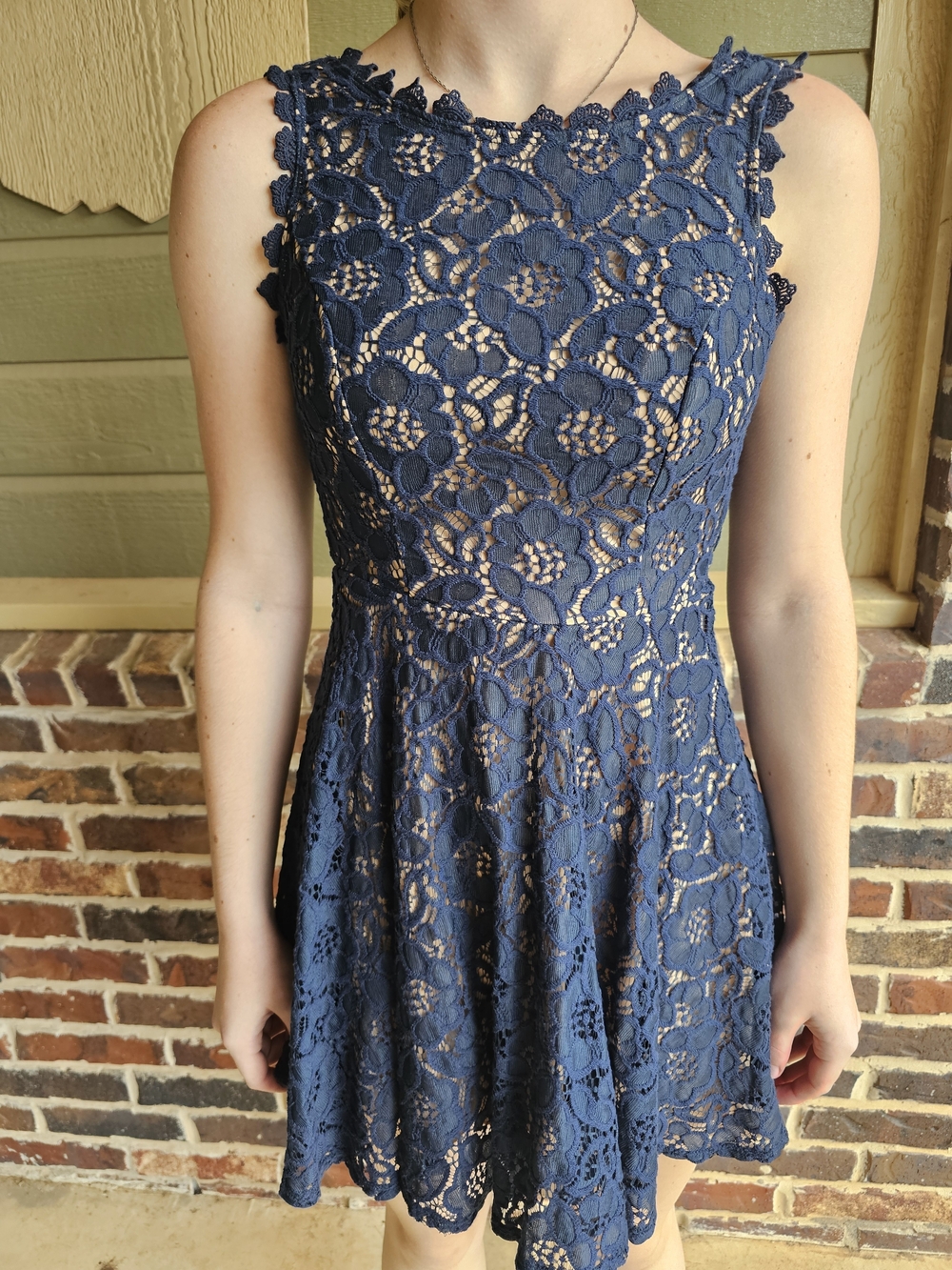 City Studio Navy Floral Lace Fit & Flare Dress